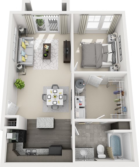 Floor plan for 1 bed, 1 bath, 710 sqft